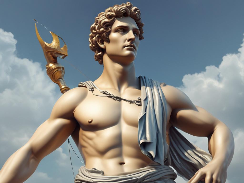**AI Image Generation Prompt:**

Create a realistic high-resolution photograph of the Greek god Apollo, depicted as a youthful figure with a radiant expression. He should be portrayed standing confidently with a lyre in his right hand, symbolizing his connection to music and the arts. Apollo's skin should have a luminous glow, reflecting light beautifully to emphasize his divine nature. 

Dress him in a flowing white toga that drapes elegantly around his figure, complemented by intricate golden laurel leave