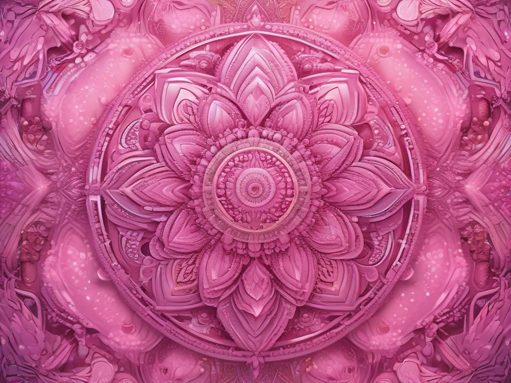 A stunning pink cosmic mandala featured as the central subject of the image. The mandala should radiate intricate patterns, with vibrant hues of pink and hints of gold that create a sense of ethereal beauty. The background should be a smooth gradient transitioning from deep space black to a soft, luminous pink, emphasizing the mandala's brilliance. The composition should be simple and clear, highlighting the mandala as the focal point, creating a serene and captivating atmosphere.