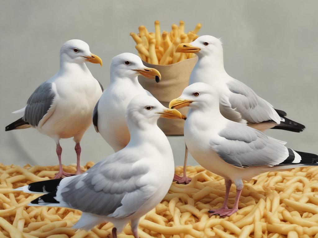 seagulls, community, celebration, French fries