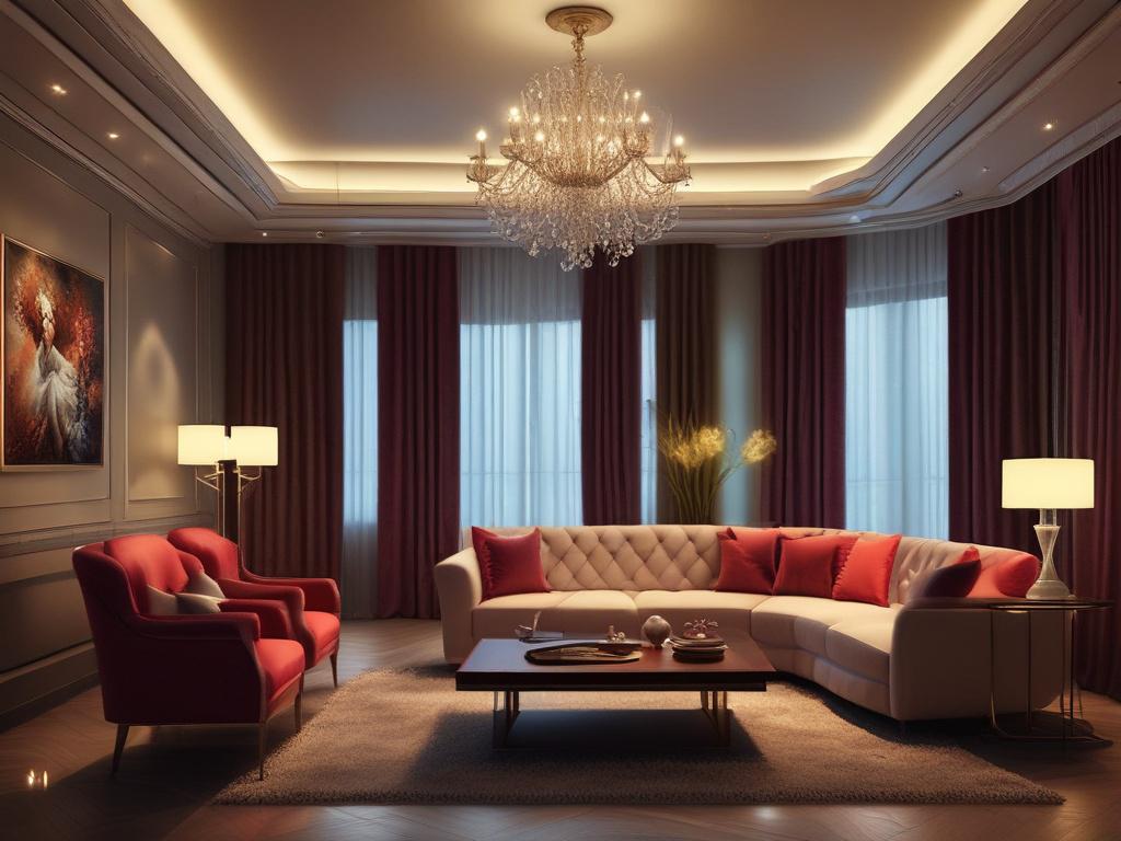 A stunning, glamorous escort sitting elegantly on a plush sofa