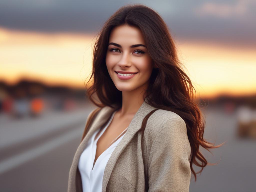 A beautiful young woman in her early twenties, dressed elegantly,