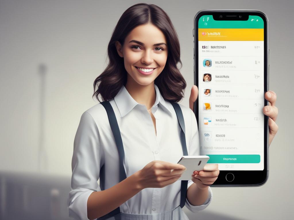 A realistic high-resolution photo of a confident job seeker using a smartphone, engaged in an application interface that showcases job listings. The subject is in a bright, well-lit room that suggests a modern workspace. The background is minimalistic, with clean lines and a focus on essential elements like a desk and a potted plant. The color palette includes bold, vibrant colors, emphasizing a sense of optimism and opportunity, compatible with the rgb(3, 125, 201) primary color.