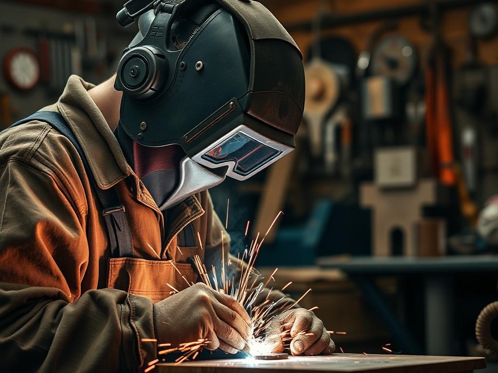 A close up shot of a skilled artisan welding in