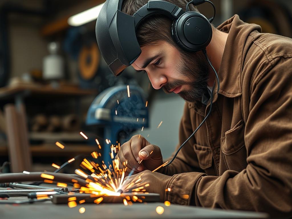 A focused close up shot of a skilled artisan working