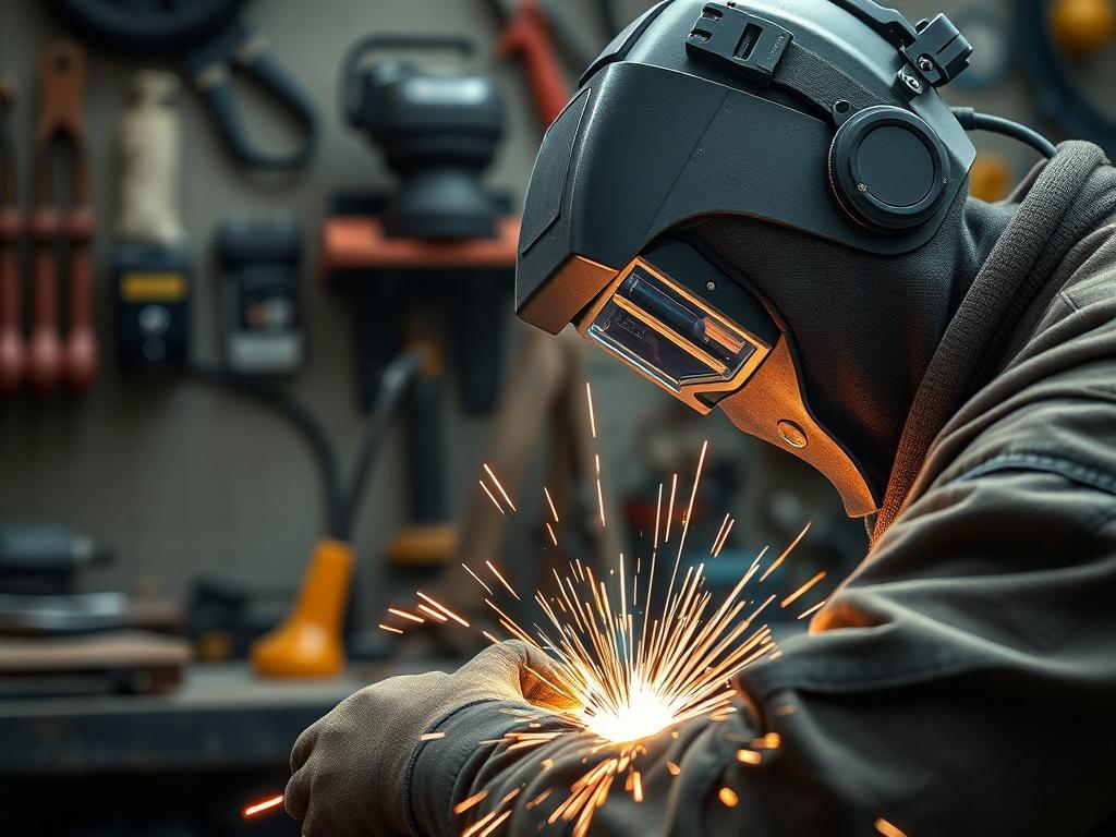 A close up shot of a skilled artisan welding in