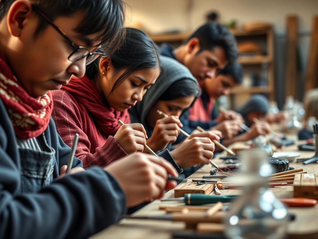 A close up shot of a group of learners engaged