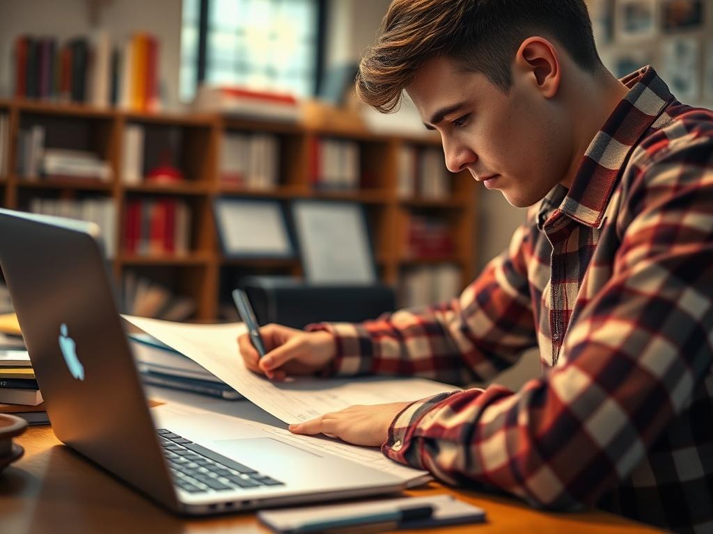 A focused close up of a student studying engineering drawings