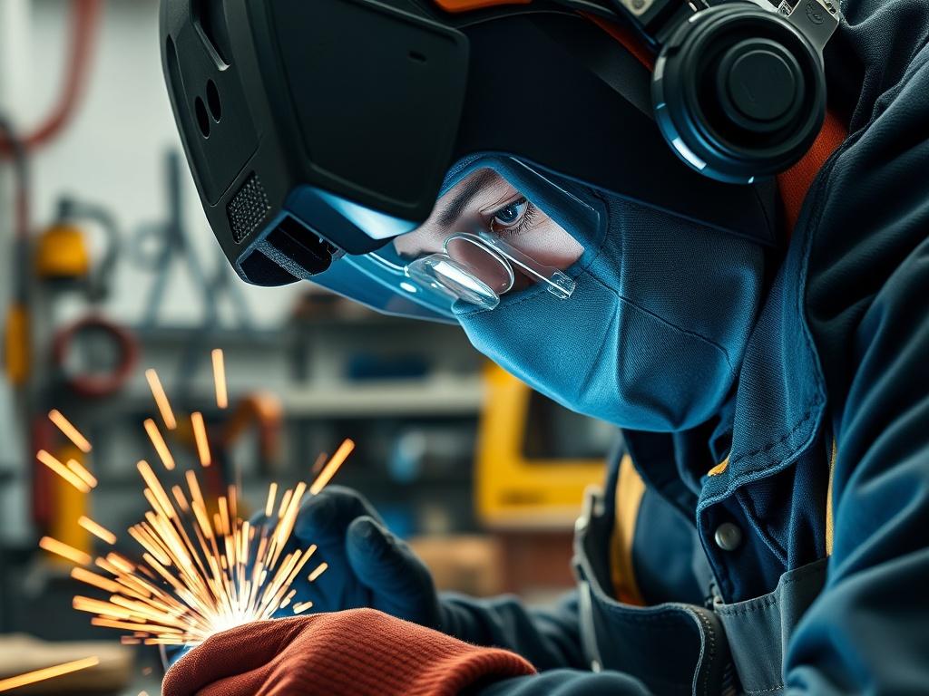 A close up of a student practicing welding techniques in