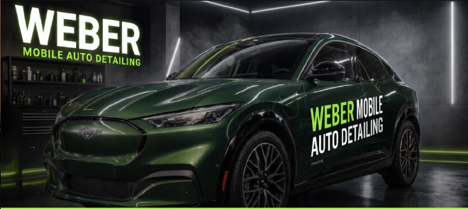 Weber Mobile Auto Detailing — green Ford Mustang Mach-E in detail shop