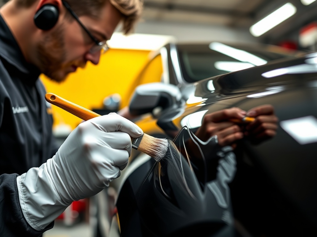 Professional detailer applying ceramic coating with precision and care
