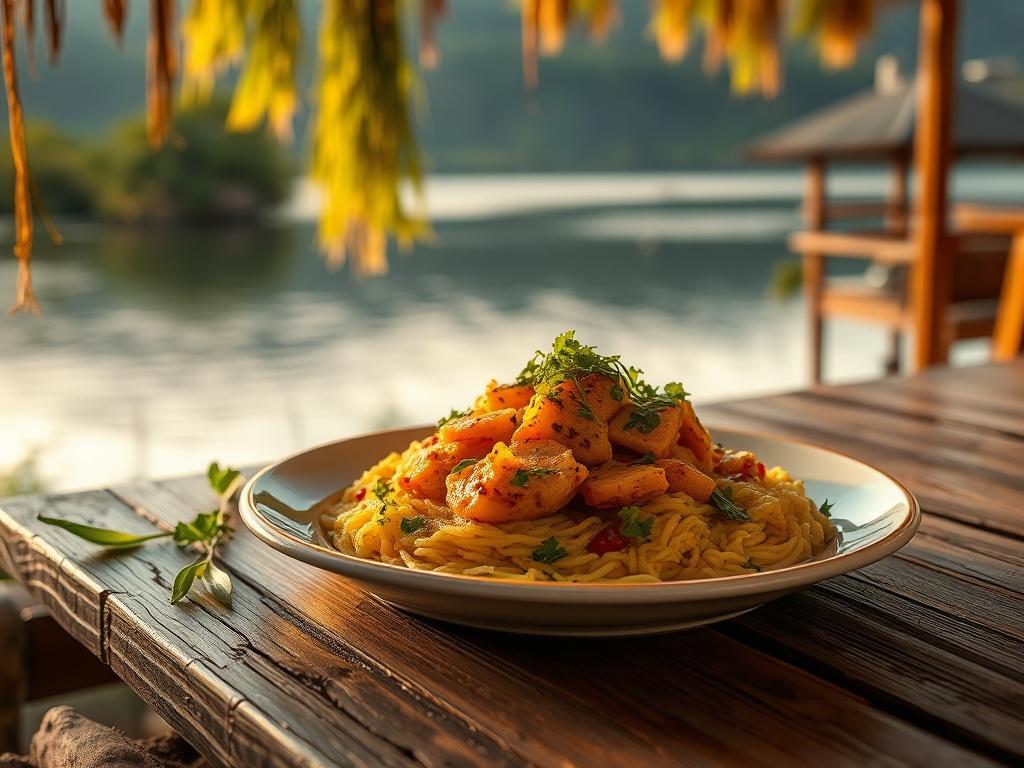 A high resolution image of a vibrant plate of kottu,