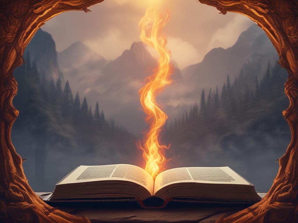 burning flame, fantasy book cover, dramatic, adventure