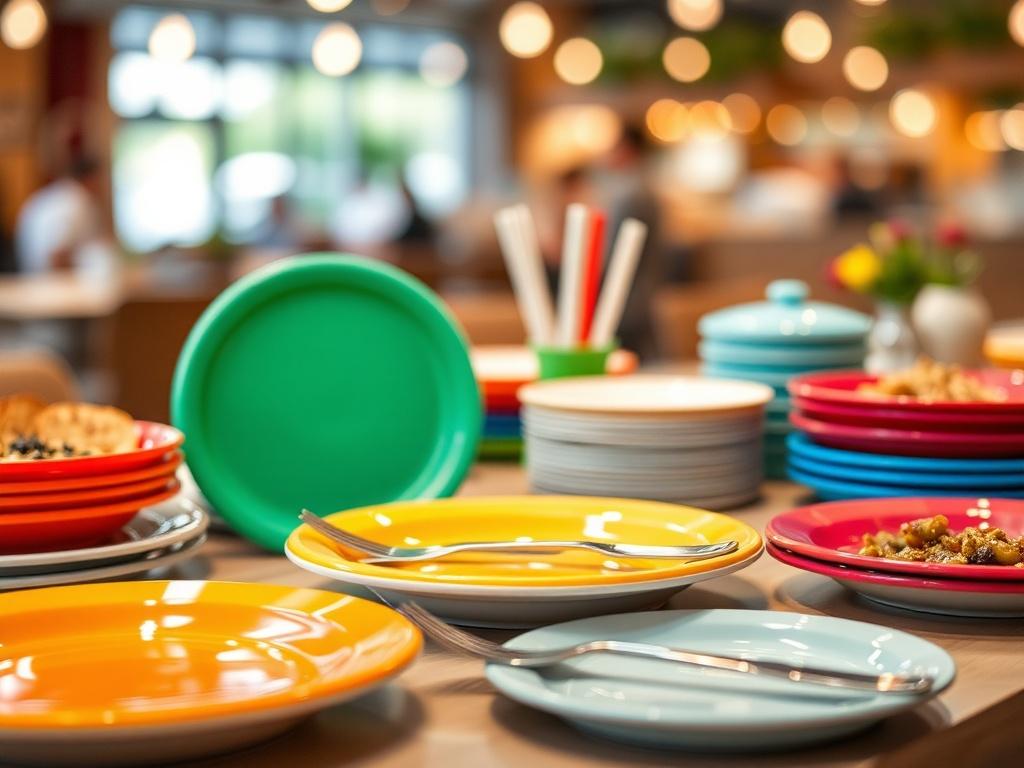 A detailed close up of durable foodservice disposables, featuring a