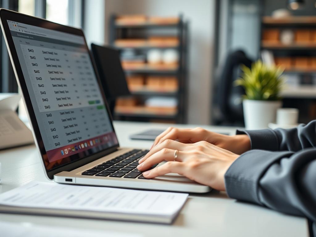 A close up shot of a person typing on a