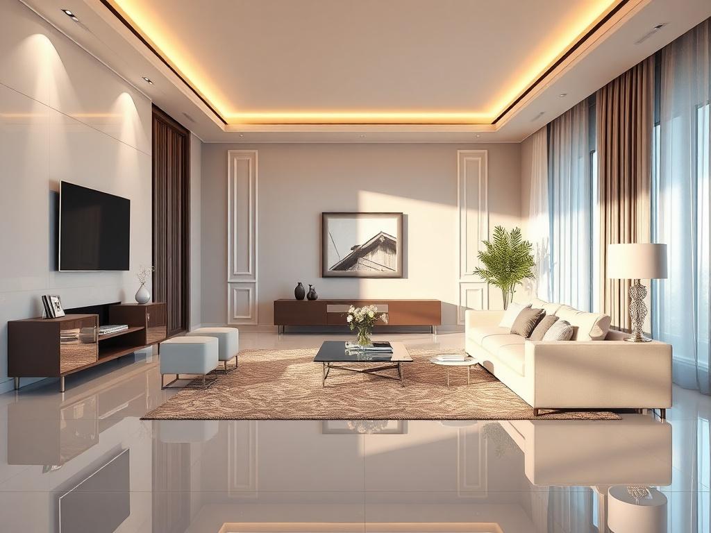 A sleek and modern real estate interior shot featuring a