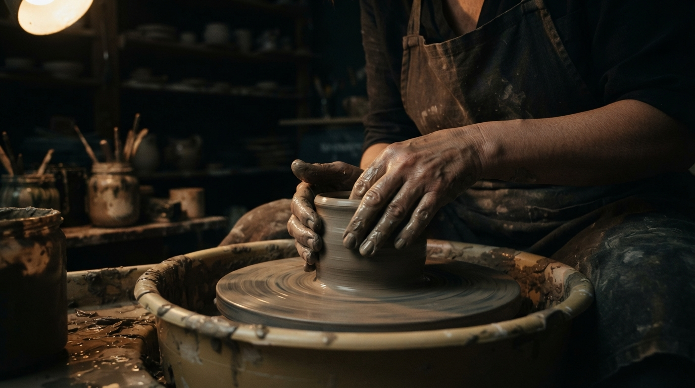 Artisan hands shaping clay
