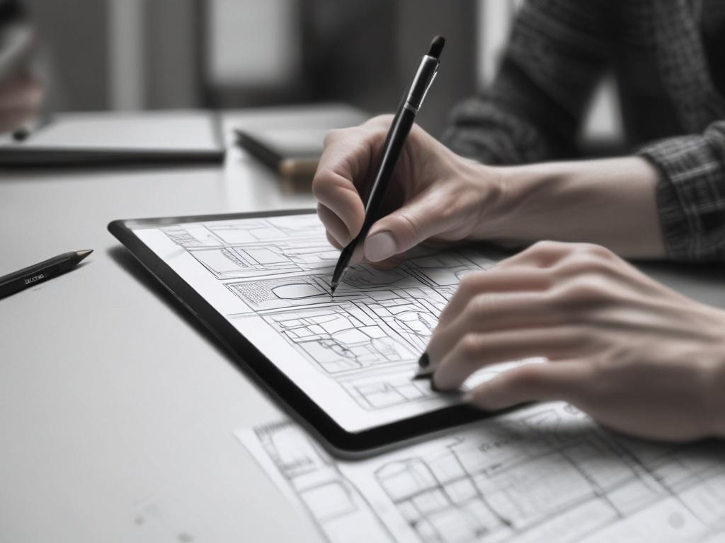 A close up shot of a designer's hand sketching wireframes