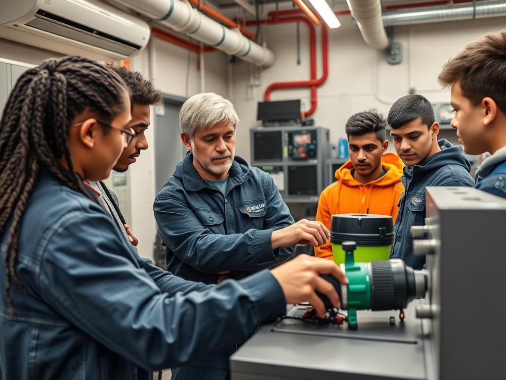 A close up shot of a mentor guiding a group