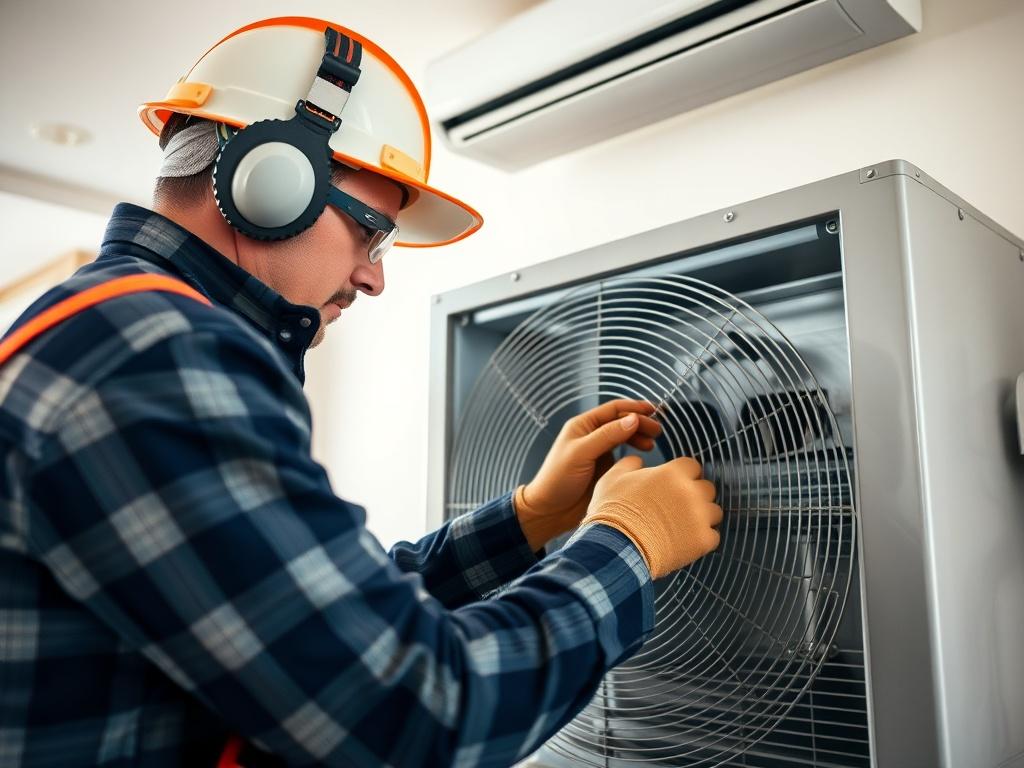 A close up shot of a professional HVAC technician installing