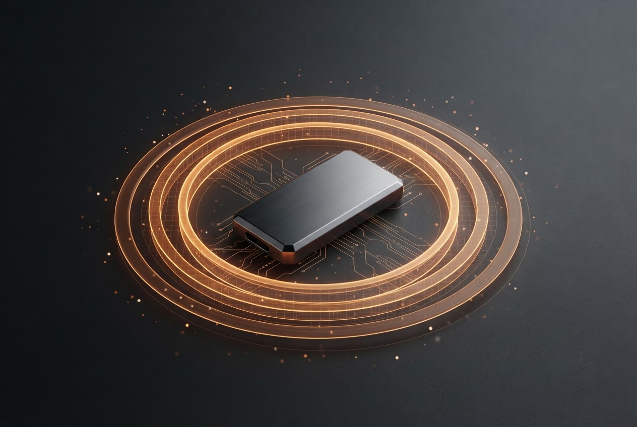 A hardware security key protected by luminous concentric rings