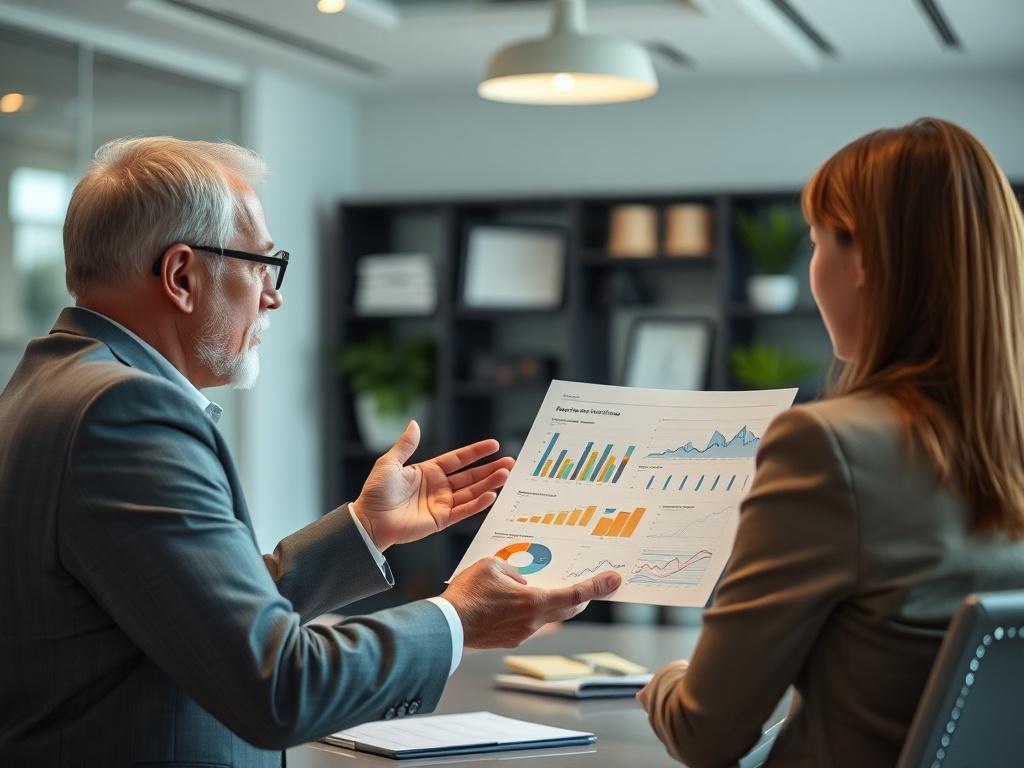 A close up shot of a consultant presenting a revenue