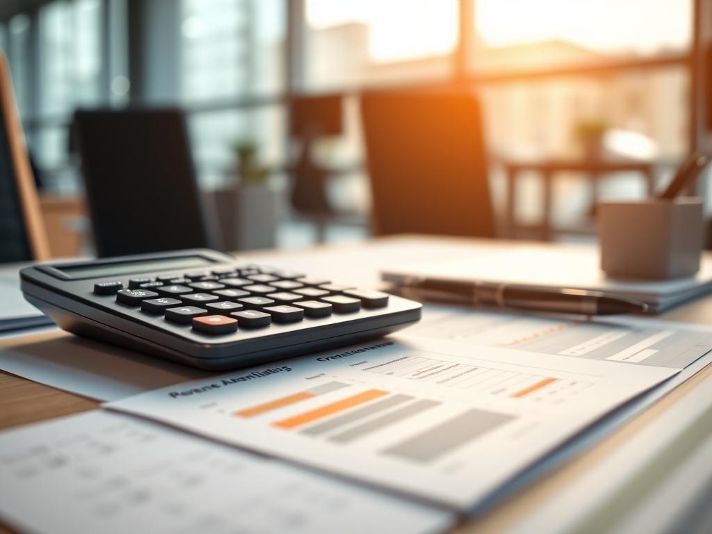 A vivid close up of a calculator and financial reports