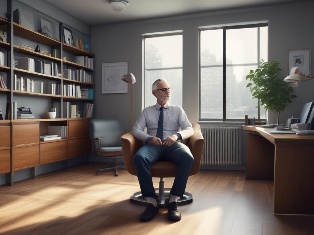 **AI Image Generation Prompt:**
Create a high-resolution, realistic image of a psychiatrist in a calm and inviting office setting. The psychiatrist, a middle-aged Caucasian female with shoulder-length hair, should be seated at a sleek wooden desk, looking attentively at a patient across from her. The subject should showcase a professional demeanor, dressed in smart-casual attire, conveying an aura of empathy and expertise. 
The background should feature a soft, neutral palette with warm lighting to evoke