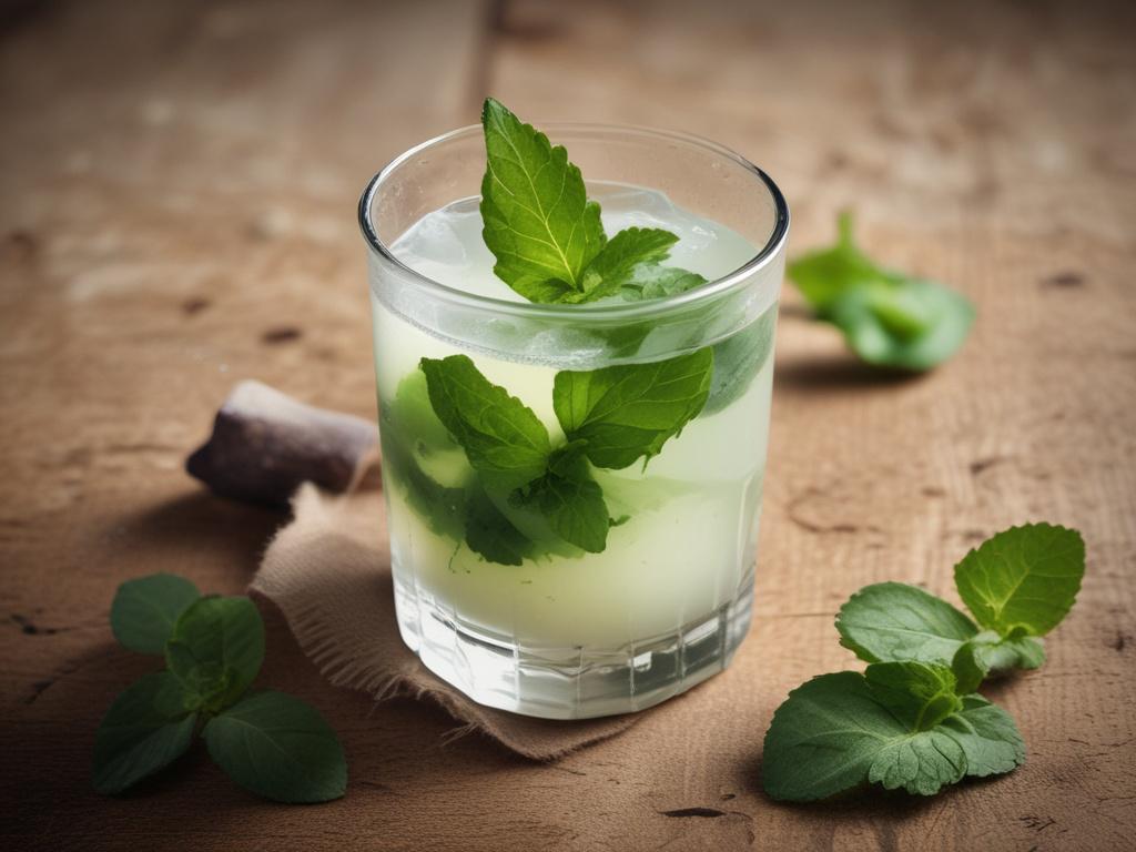 A high resolution image of a glass of buttermilk garnished