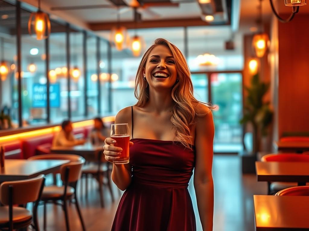 A vibrant and inviting setting featuring an attractive escort model