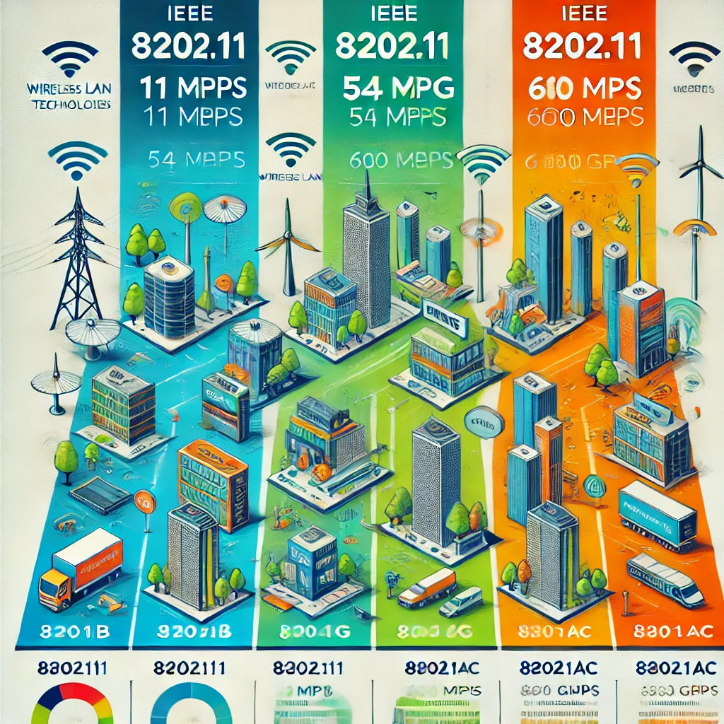 dall·e 2024-12-29 17.36.59 - a clean and professional timeline infographic showing the evolution of ieee 802.11 wireless lan technologies with distinct sections for 802.11b (11 mb.webp