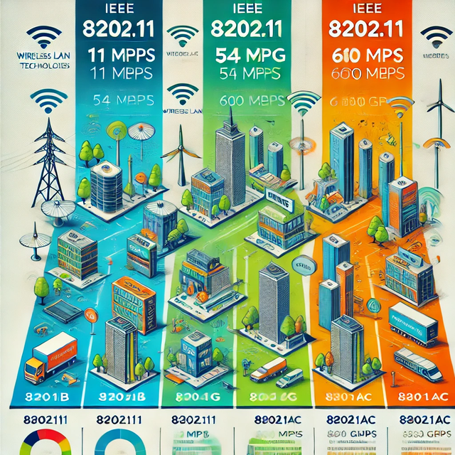 dall·e 2024-12-29 17.36.59 - a clean and professional timeline infographic showing the evolution of ieee 802.11 wireless lan technologies with distinct sections for 802.11b (11 mb.webp