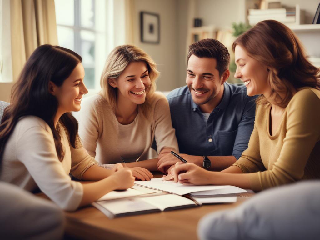 An image depicting a family happily discussing their home financing
