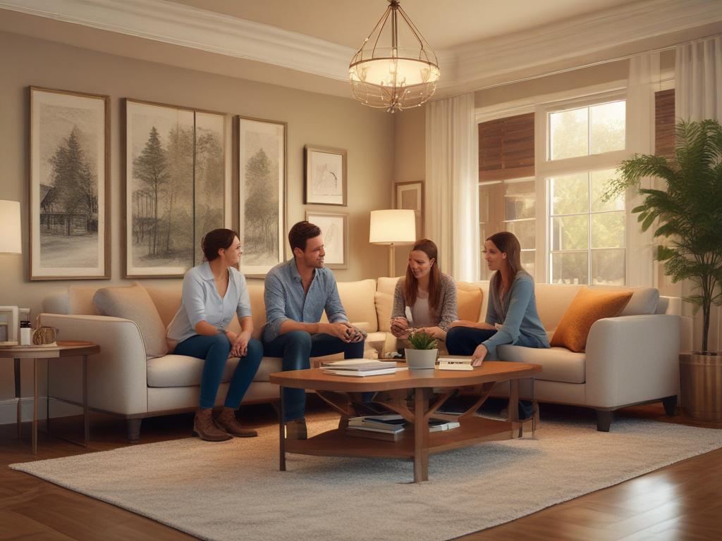 A consultant discussing building plans with a family in a