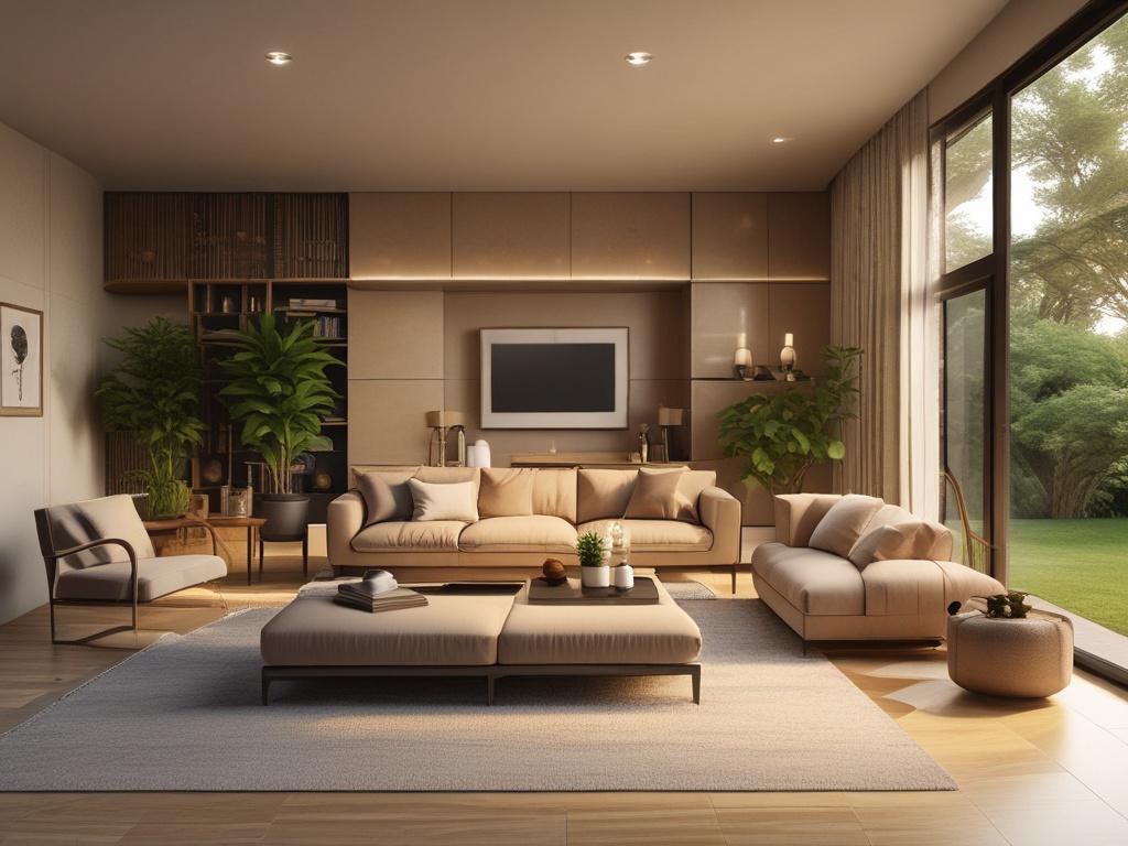 A cozy and inviting personalized home with warm, golden hues,
