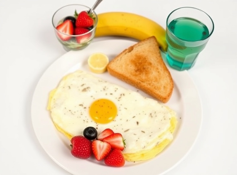 Race day breakfast with egg white omelet, toast, berries, banana and electrolyte drink
