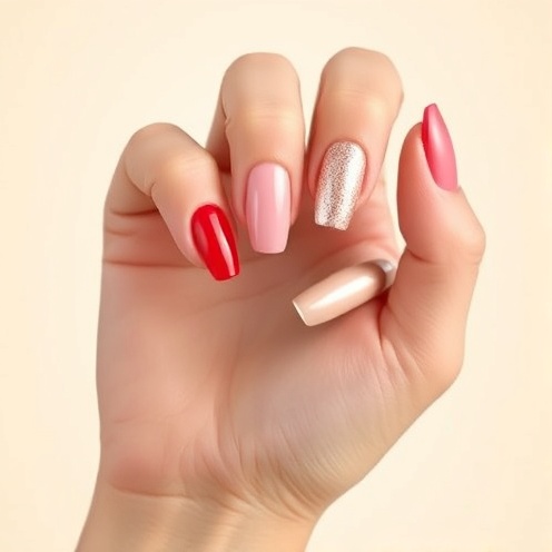 Hand with beautiful reusable press-on nails