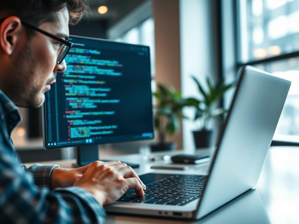 A close up shot of a professional developer working on