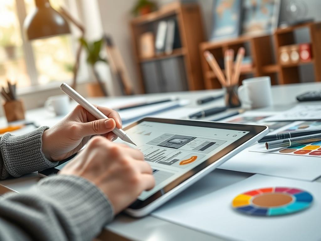 A close up shot of a designer's hands working on