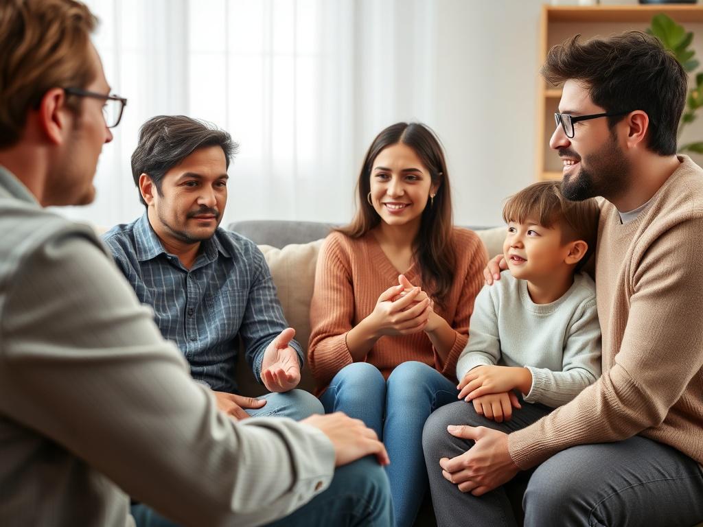 A close up shot of a family gathered in a