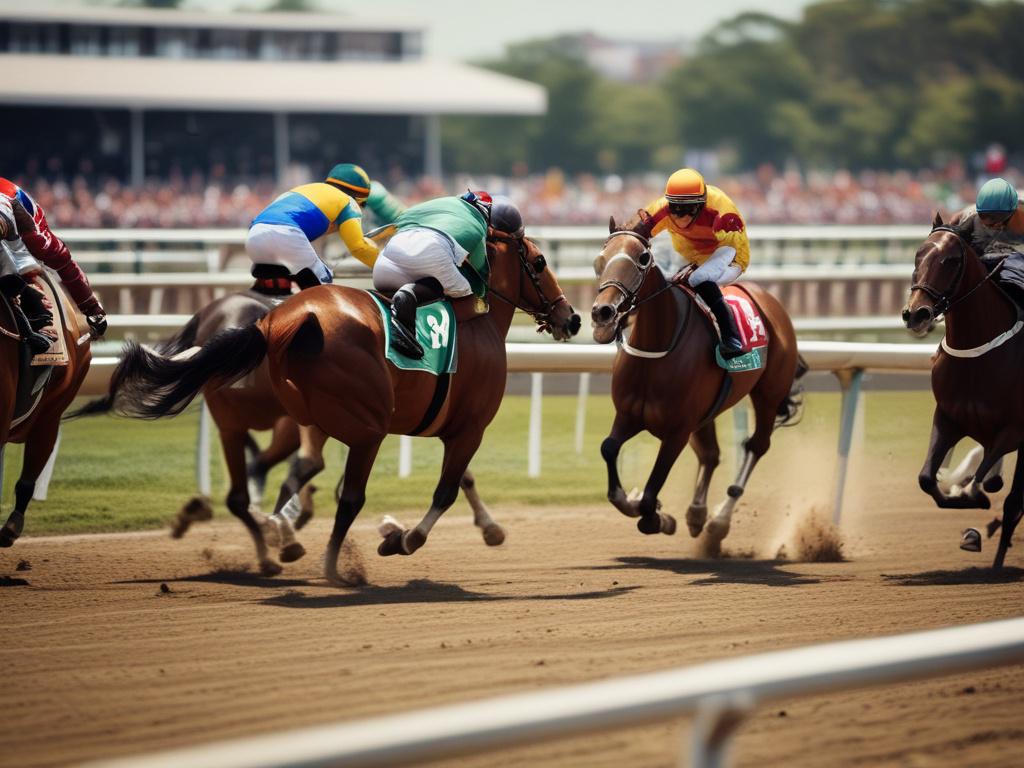 A high resolution shot of a horse racing event with