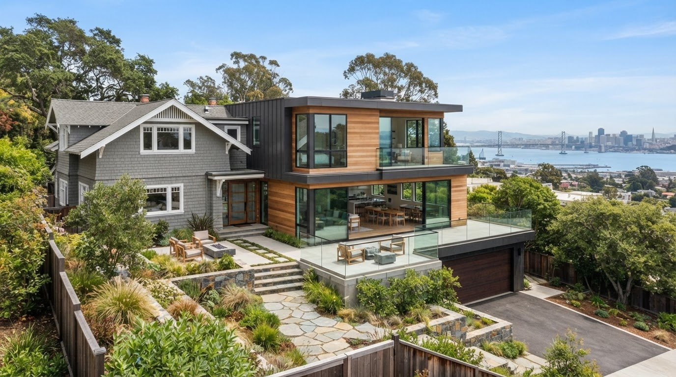 Luxury home addition seamlessly integrated with existing residence, featuring modern architecture and premium finishes