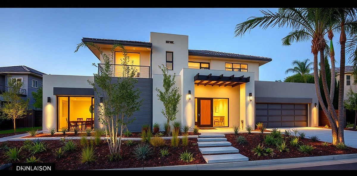 Luxury modern home exterior showcasing contemporary architecture and landscaping