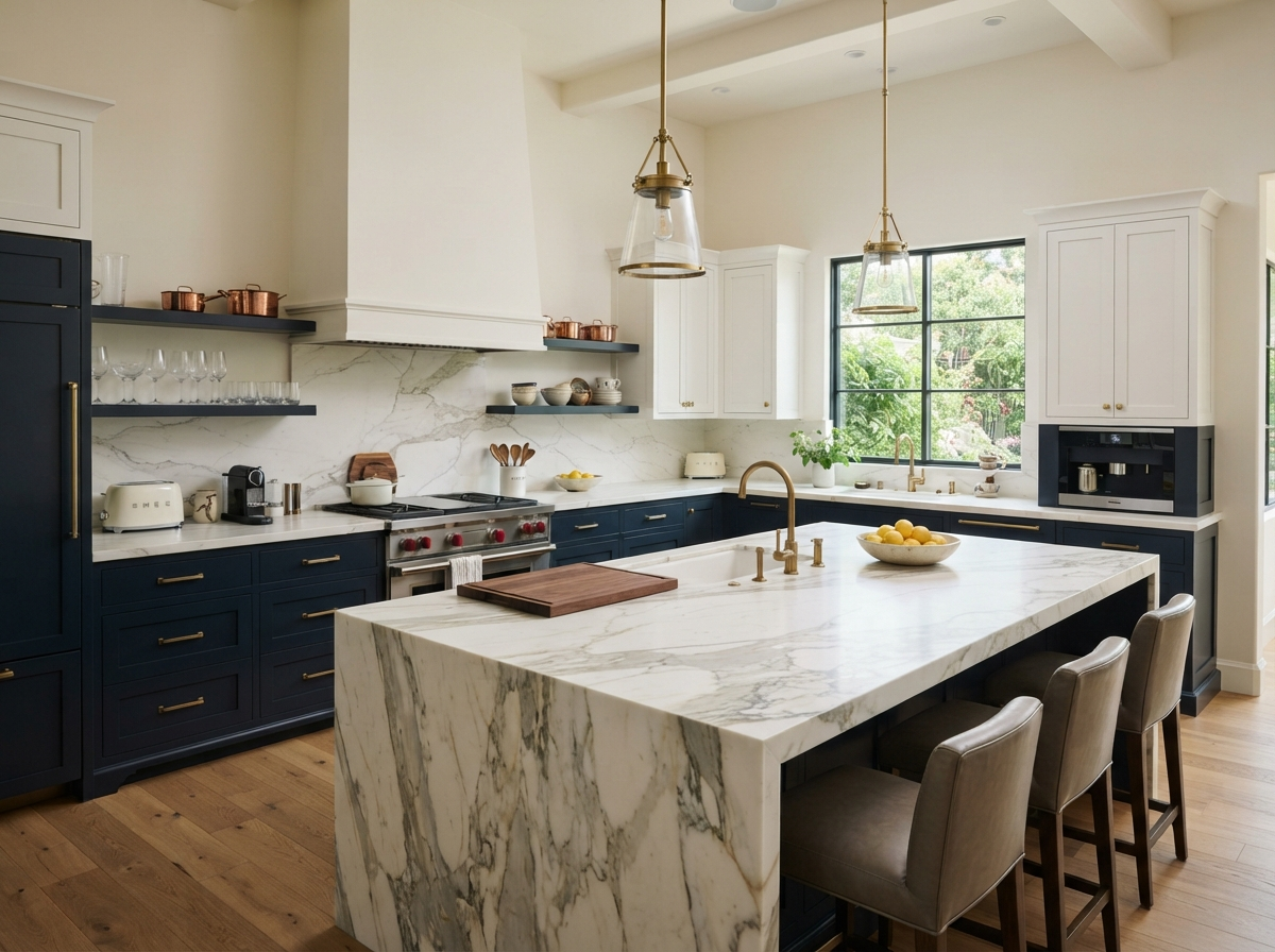 Premium kitchen countertops in quartz and natural stone