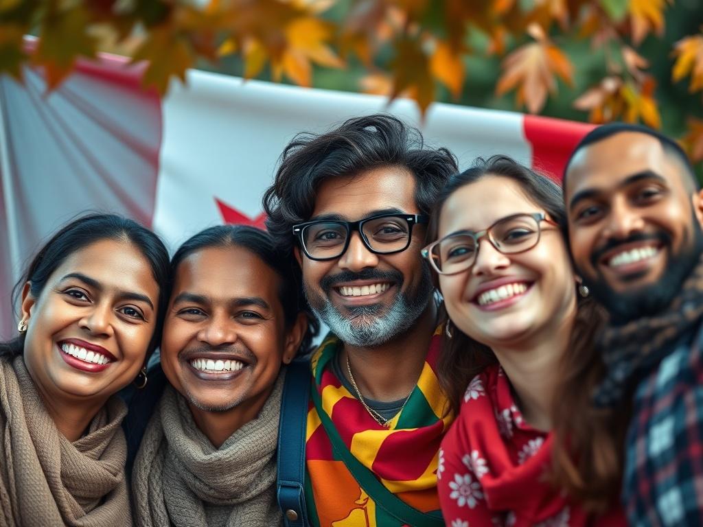 A close up shot of a diverse group of smiling
