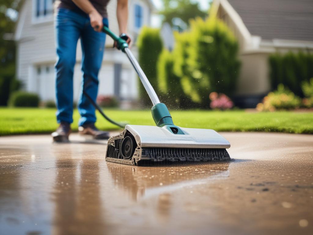 A close up shot of a power washing technician cleaning