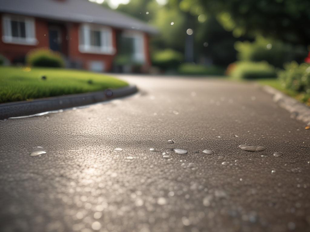 close up shot of a freshly cleaned driveway, water droplets