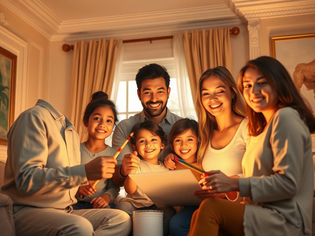 A warm and inviting scene of a family painting together