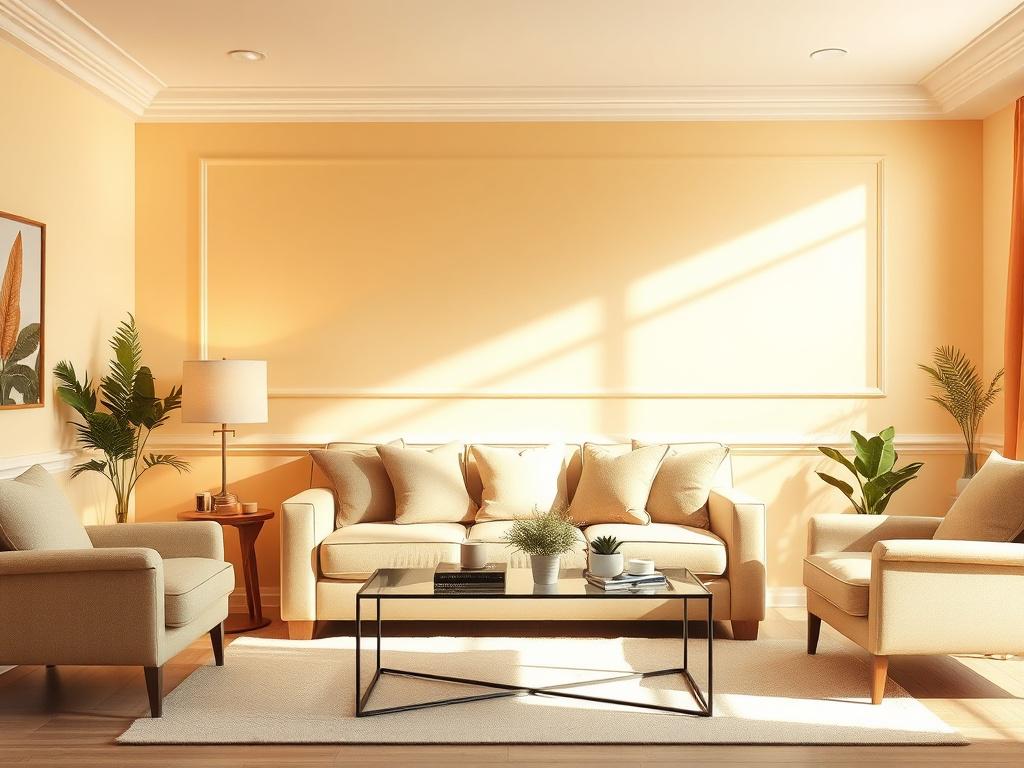 A cozy, well lit living room featuring freshly painted walls