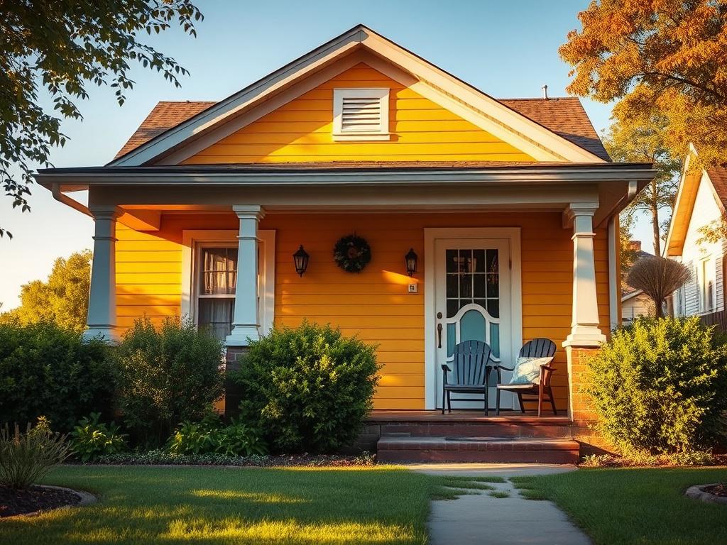 A charming house with freshly painted, vibrant exterior walls, surrounded