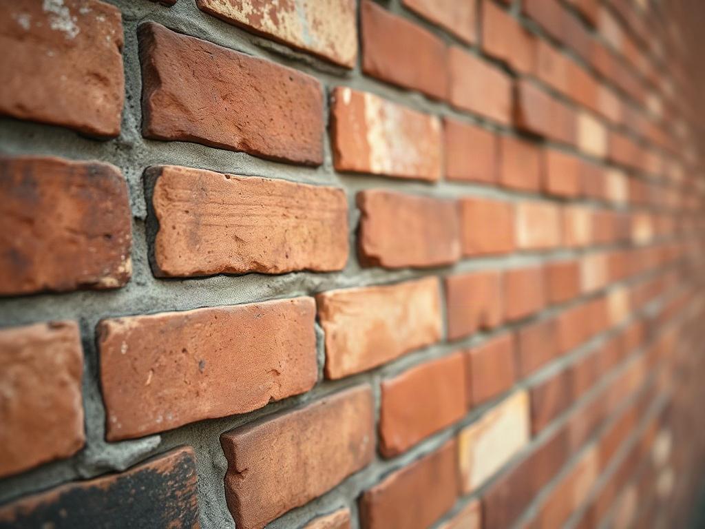 An engaging close-up of a beautifully restored brick wall, showcasing the craftsmanship and detail in the masonry work. The focus should be on the texture and color of the bricks, highlighting the quality of restoration. The background should be softly blurred to emphasize the brickwork.